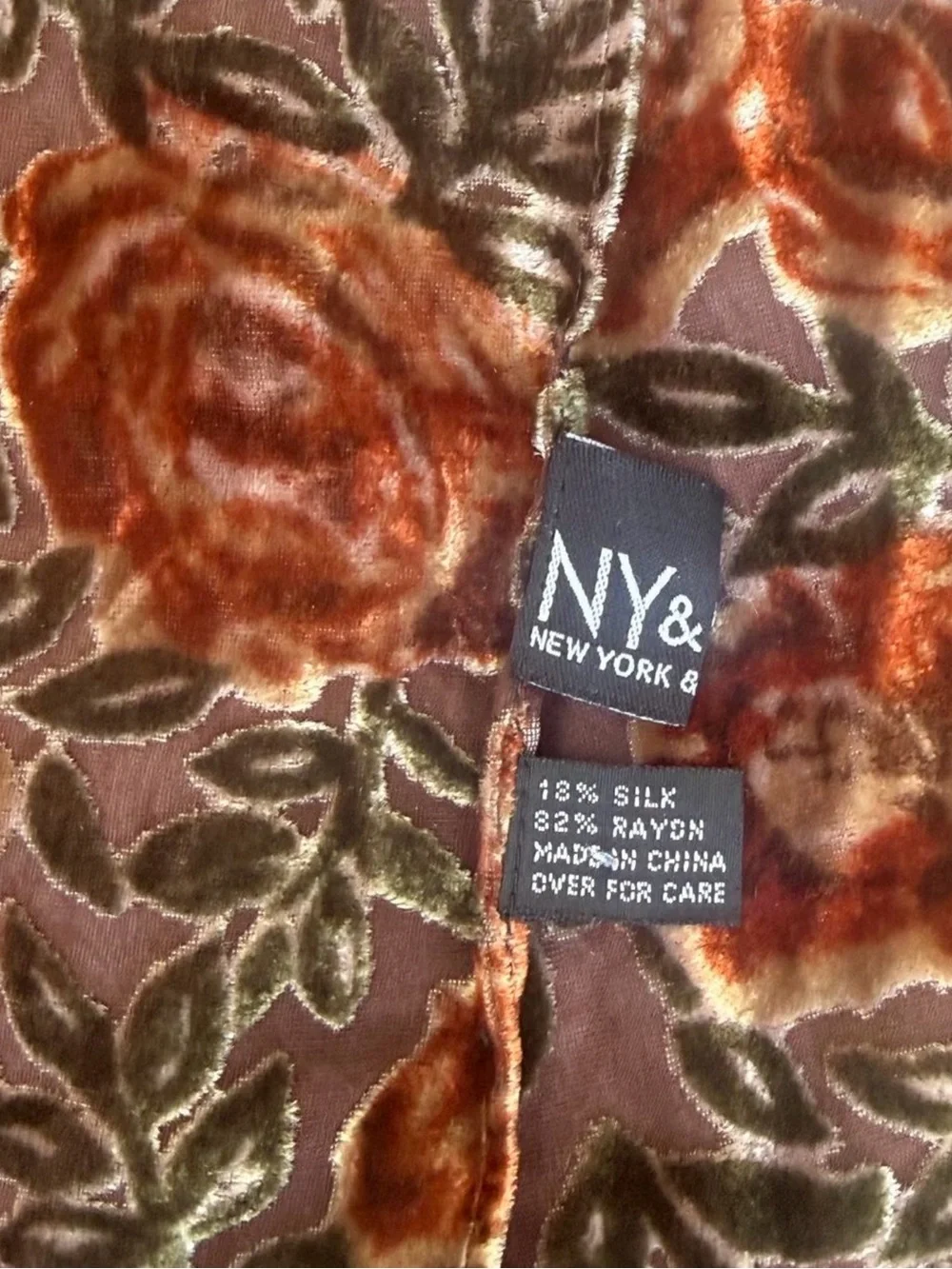 New York & Company Burnout Velvet Floral Scarf in Brown and Rust Silk Blend OS